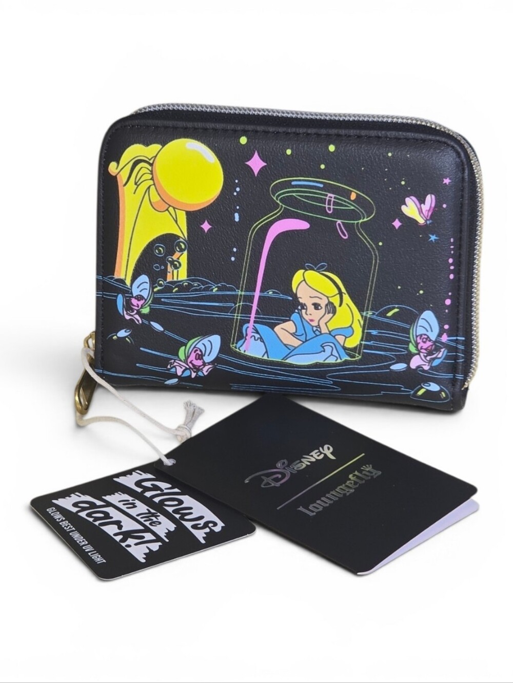 Loungefly Disney Alice in Wonderland Glow in Dark Mini Zipper Wallet NWT